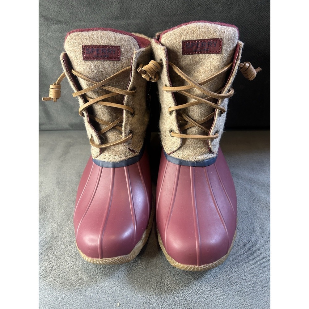 Sperry Top-Sider Womens Duck Boots Burgundy Tan Ankle Lace-Up Zip US 6